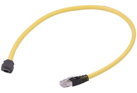 HARTING Cat6a Straight Male Type A Chinese Plug To Straight Male RJ45 Ethernet Cable, None, Yellow PVC Sheath, 1m