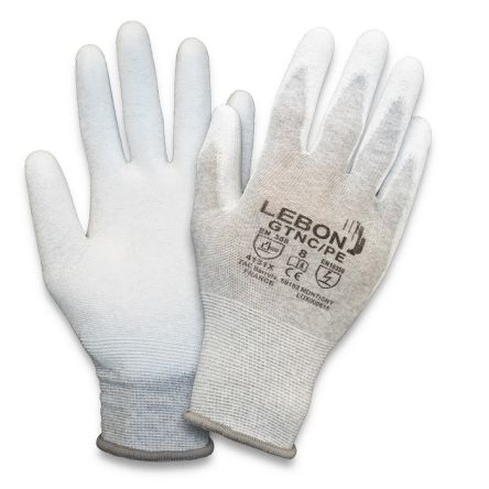 Lebon Protection Guantes De Poliamida Blanco Serie GTNC/PE, Talla 7, S, Con Recubrimiento De Poliuretano, Resistentes A