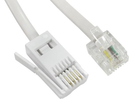 RS PRO Male BT To Male RJ11 Telephone Cable, White Sheath