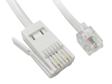 RS PRO Male BT To Male RJ11 Telephone Cable, White Sheath