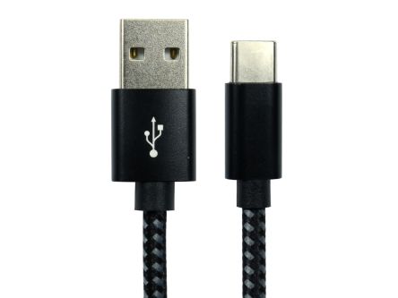 RS PRO Cable USB 2.0, Con A. USB C Macho, Con B. USB A Macho, Long. 1m, Color Negro