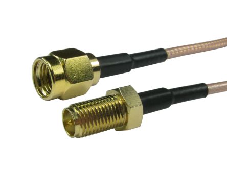 RS PRO Cable Coaxial Reverse SMA, 50 Ω, Con. A: RP-SMA, Macho, Con. B: RP-SMA, Hembra, Long. 1.8m Negro