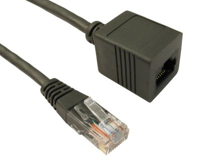 RS PRO Cat5e Straight Male RJ45 To Straight Female RJ45 Ethernet Cable, UTP, Grey PVC Sheath, 5m