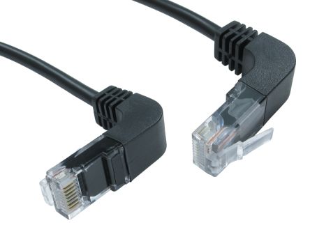 RS PRO Cat5e Right Angle Male RJ45 To Right Angle Male RJ45 Ethernet Cable, UTP, Black PVC Sheath, 500mm