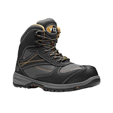V12 Footwear V1945 Black, Grey ESD Safe Composite Toe Capped Womens Safety Boot, UK 7, EU 41