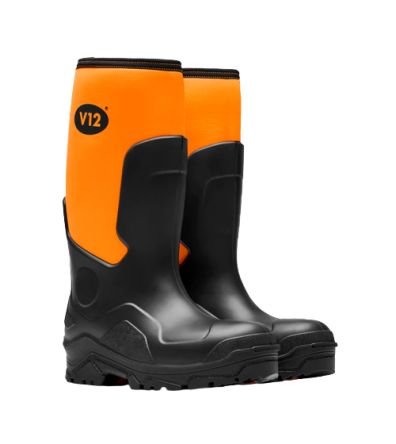 V12 Footwear V2110 Black, Orange Steel Toe Capped Unisex Safety Wellingtons, UK 3, EU 36