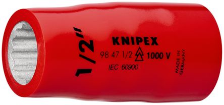 Knipex 1/2 In Drive 55mm Insulated Standard Socket, 6 Point, 55 Mm Overall Length