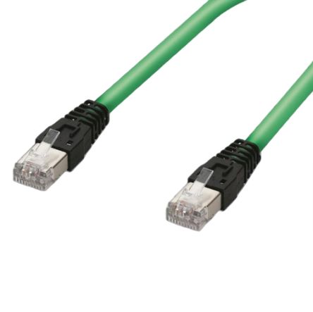 F Lutze Ltd Cat5e Straight Male RJ45 To Straight Male RJ45 Ethernet Cable, Shielded, Green Polyurethane Sheath, 2m,