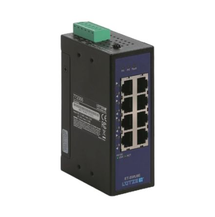 F Lutze Ltd PROFINET Unmanaged Ethernet Switch, 8 X RJ45 / 10/100Mbit/s, Bis 100m Für DIN-Schienen, 9 → 52V