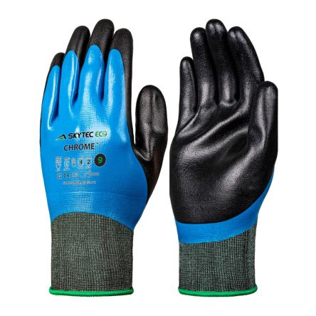 Skytec Eco Chrome Black, Blue Polyester Cut Resistant Work Gloves, Size 9, L, Nitrile Foam Coating