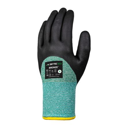 Skytec Eco Rhodium Black, Grey HPPE, Polyester Cut Resistant Work Gloves, Size 6, XS, Polyurethane Coating