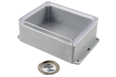 Hammond RP Series Light Grey Polycarbonate General Purpose Enclosure, IP65, Flanged, Clear Lid, 186 X 146 X 75mm