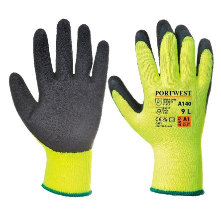 Portwest A140BK Yellow Acrylic Thermal Gloves, Size S, Latex Coating