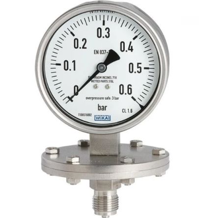 WIKA Druckmessgerät Prozessanschluss Unten Analog 0bar → 25bar, Ø 100mm DN 50