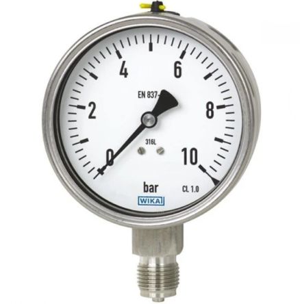 WIKA DN 38.1 Analogue Pressure Gauge 10bar Bottom Entry, 48793400, 0bar Min.