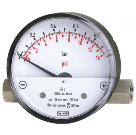 WIKA G 1/4 Analogue Differential Pressure Gauge 4bar Side Entry, 0bar Min.