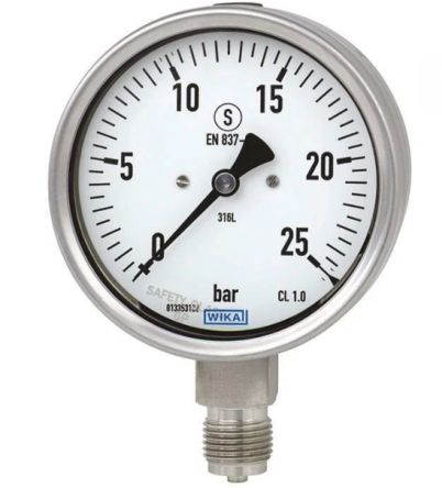 WIKA Druckmessgerät Prozessanschluss Hinten Analog -1bar → 9bar, Ø 63mm NPT1/4