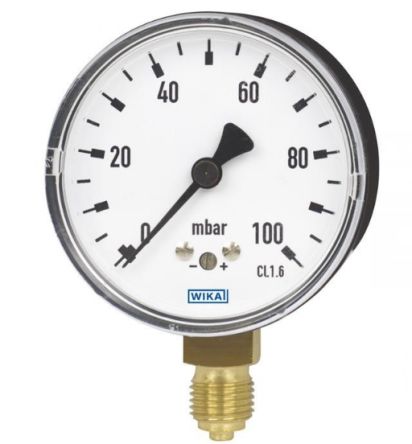 WIKA R 1/4 Analogue Pressure Gauge 160mbar Back Entry, 48743325, 0mbar Min.