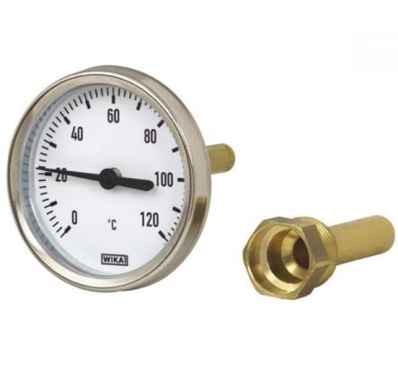 WIKA Zeigerthermometer Rundes Ziffernblatt, 0 → +120 °C, Skalen-Ø 63mm