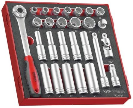 Teng Tools 1/2 Zoll Vierkant 12-Punkt Tiefer Steckschlüssel-/Standard-Steckschlüsselsatz 27-teilig