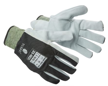 Tilsatec 33-6631 Arbeitshandschuhe, Größe 9, Cut Resistant, Puncture Resistant, Leder Schwarz / Grau