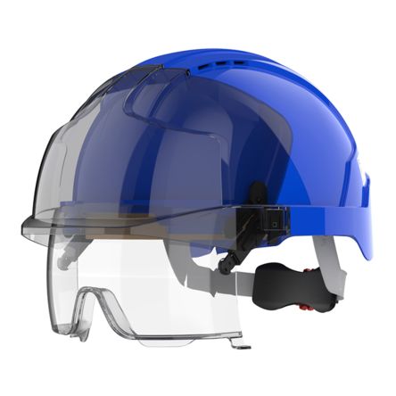 JSP Casque De Sécurité Ventilé En ABS Bleu Avec écran Facial Retractable, Gamme EVOVISTAlens