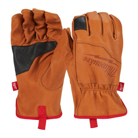 Milwaukee Guantes De Trabajo De Piel Marrón Serie Leather, Talla 7 - S, Con Recubrimiento De Piel