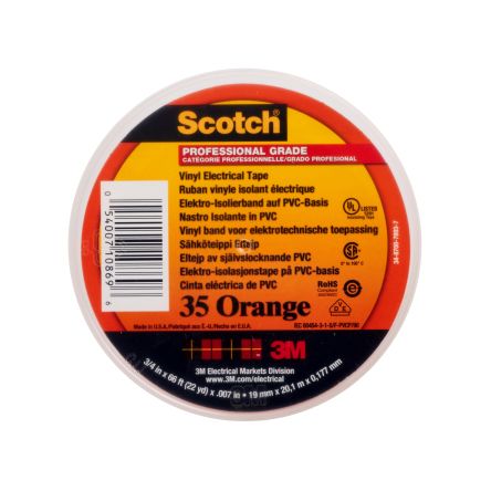 3M Cinta Aislante De Vinilo De Color Naranja, 19mm X 20m, Grosor 0.18mm