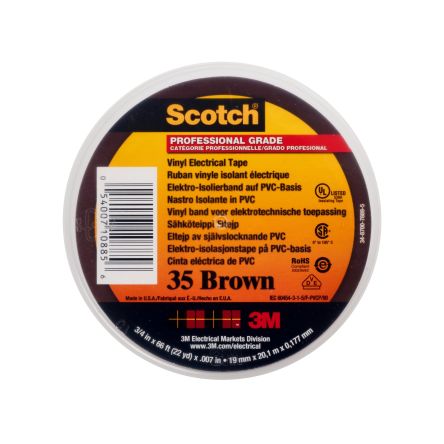 3M Scotch 35 Vinyl Electrical Color Coding Tape Brown Vinyl Electrical Tape, 19mm X 20m
