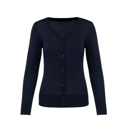 KARIBAN Cardigan PK903 Logo FCS, Femme, Bleu Marine, Taille L, En Coton