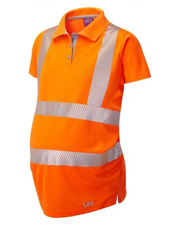 Leo Workwear Kurz Orange 40 L56 Warnschutz Polohemd