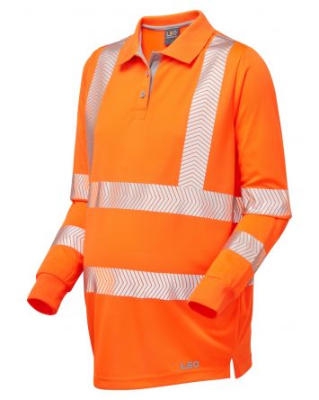 Leo Workwear Lang Orange 40 L56 Warnschutz Polohemd