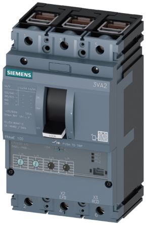 Siemens MCCB, 3 Polos, 100A, Capacidad De Ruptura 55 KA, Montaje Fijo, SENTRON, 3VA2