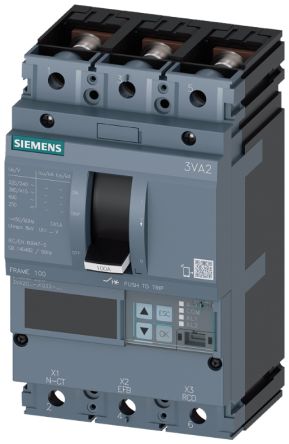 Siemens MCCB, 3 Polos, 100A, Capacidad De Ruptura 150 KA, Montaje Fijo, SENTRON, 3VA2