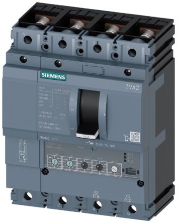 Siemens MCCB, 4 Polos, 25A, Capacidad De Ruptura 110 KA, Montaje Fijo, SENTRON, 3VA2