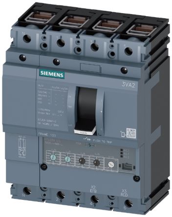 Siemens MCCB, 4 Polos, 63A, Capacidad De Ruptura 55 KA, Montaje Fijo, SENTRON, 3VA2