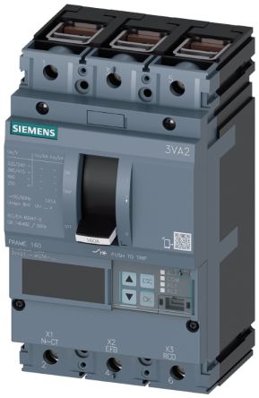 Siemens MCCB, 3 Polos, 100A, Capacidad De Ruptura 200 KA, Montaje Fijo, SENTRON, 3VA2