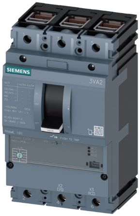 Siemens MCCB, 3 Polos, 100A, Capacidad De Ruptura 150 KA, Montaje Fijo, SENTRON, 3VA2
