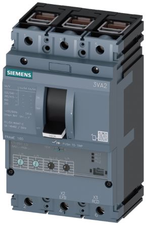 Siemens MCCB, 3 Polos, 160A, Capacidad De Ruptura 200 KA, Montaje Fijo, SENTRON, 3VA2
