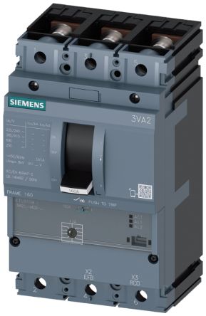 Siemens MCCB, 3 Polos, 63A, Capacidad De Ruptura 200 KA, Montaje Fijo, SENTRON, 3VA2