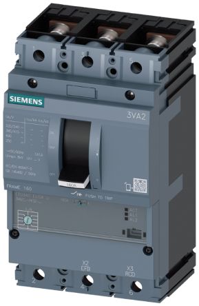 Siemens MCCB, 3 Polos, 63A, Capacidad De Ruptura 110 KA, Montaje Fijo, SENTRON, 3VA2