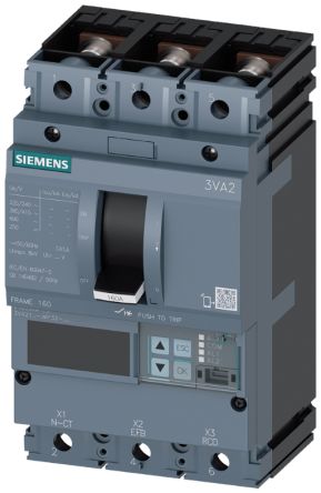 Siemens MCCB, 3 Polos, 63A, Capacidad De Ruptura 110 KA, Montaje Fijo, SENTRON, 3VA2