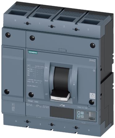 Siemens SENTRON 3VA2, Leistungsschalter MCCB 4-polig, 100A / Abschaltvermögen 55 KA, Fest