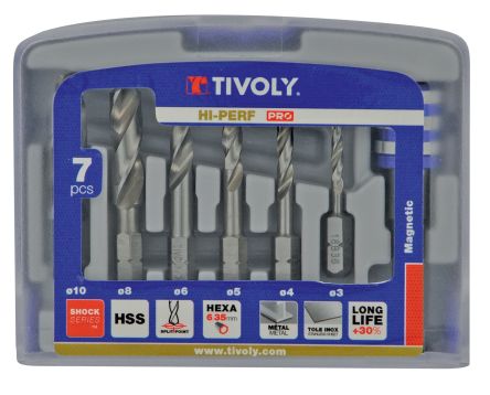 Tivoly 7-Piece For Metal, 10mm Max, 3mm Min, HSS Bits