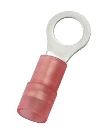 RS PRO Ringkabelschuhe, Isoliert, Nylon, Rot, Aussen ø 8mm, Innen ø 5.3mm, Max. 1.5mm², M5