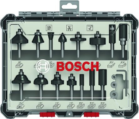 Bosch Juego De Brocas Para Fresadora 2607017473, 15 Piezas