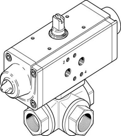 Festo Válvula De Bola Con Accionador Neumático VZBA-11/2-GGG-63-32L-F0405-V4V4T-PS90-R-90-4-C Accionamiento Simple, 2