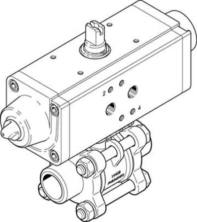 Festo Válvula De Bola Con Accionador Neumático VZBA-3/8-WW-63-T-22-F0304-V4V4T-PS15-R-90-4-C Accionamiento Simple, 2