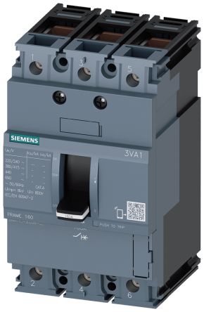 Siemens SENTRON 3VA1, Leistungsschalter MCCB 3-polig, 50A / Abschaltvermögen 55 KA, DIN-Hutschiene