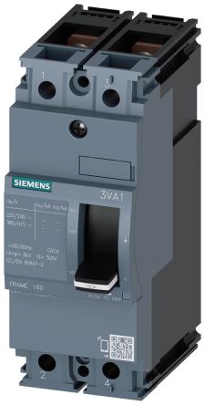 Siemens SENTRON 3VA1, Leistungsschalter MCCB 2-polig, 63A / Abschaltvermögen 25 KA, DIN-Hutschiene